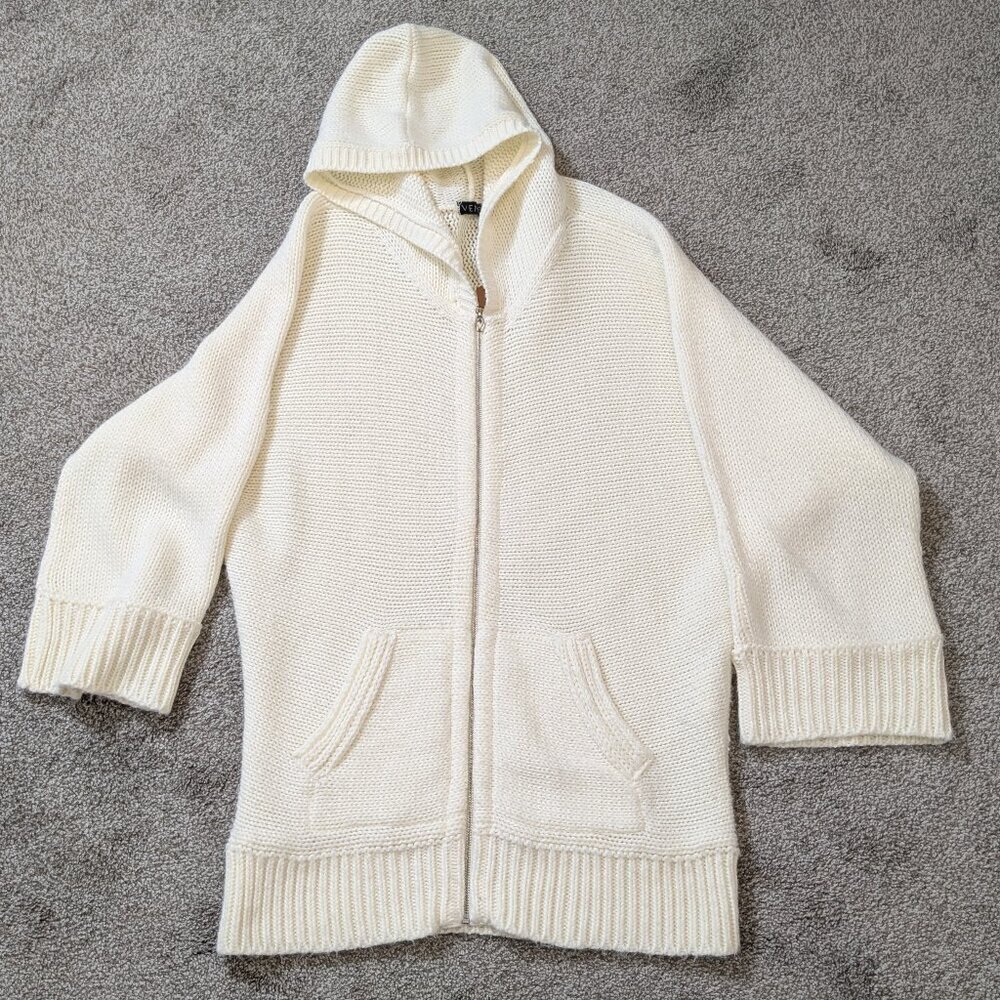 VENUS Natural White Long Sleeve Hooded Zip Cardigan Sweater; Size XS
